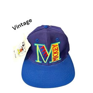 Vintage Disney Mickey M Snapback adjustable Hat - Navy & Royal Blue